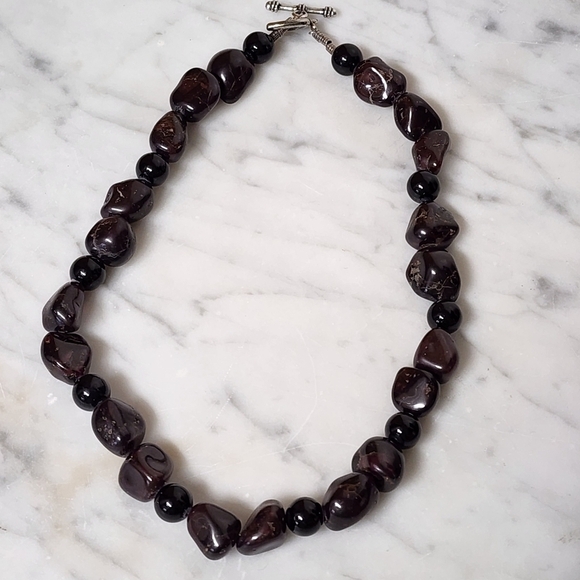Vintage Tumbled Amethyst Chunky Necklace Polished Stone Raw Heavy Chakra 16" - Picture 10 of 12